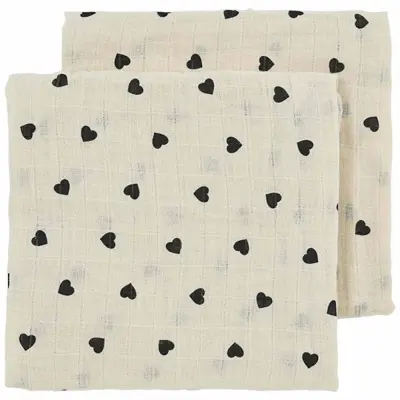 Luier Meyco Sweet Heart Soft Sand/Black 2-pack